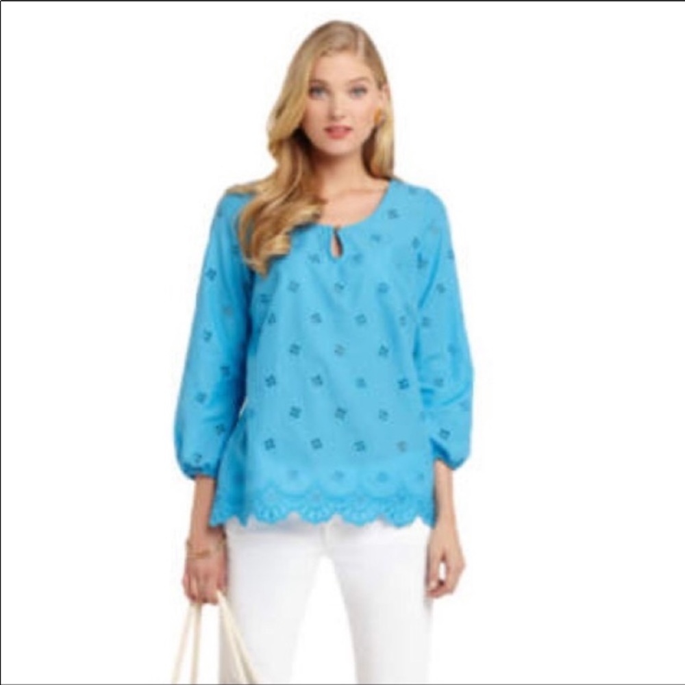 Lilly Pulitzer Blue Eyelet Telyn Blouse S
